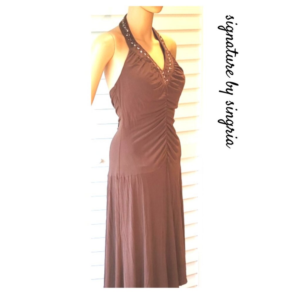 Sangria Backless Jewel tie neckline  V SunDress